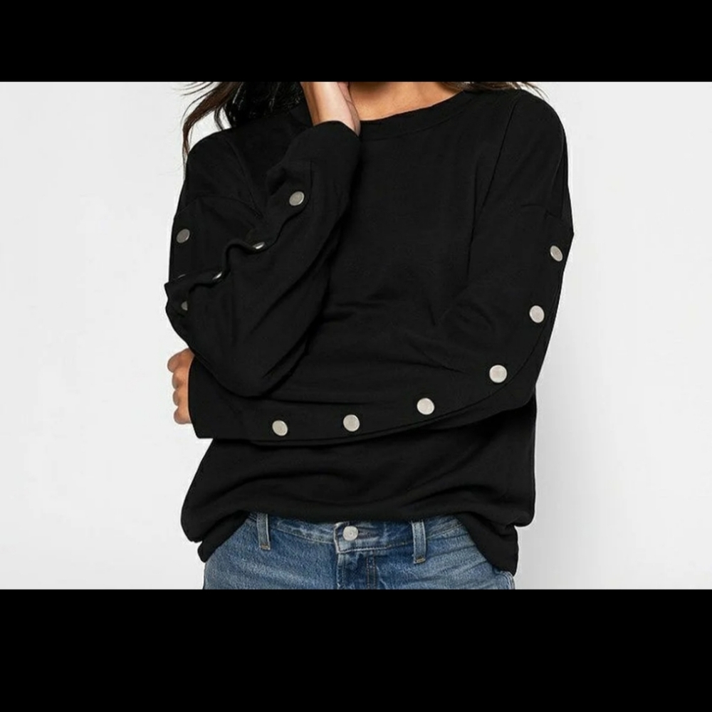 Black Snap Button Sleeve Sweatshirt